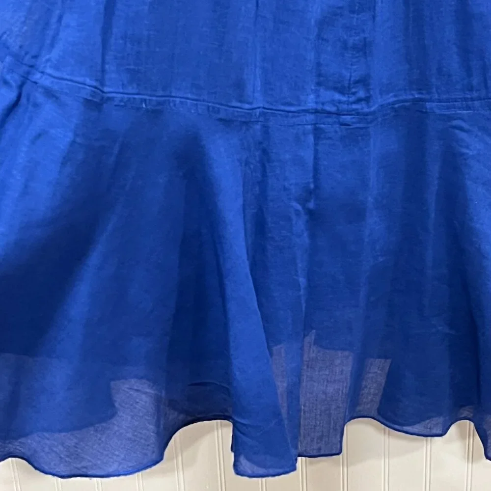 Soft Surroundings Pull On Full Ruffle Hem Midi-Maxi Skirt, Cotton, Blue, LP